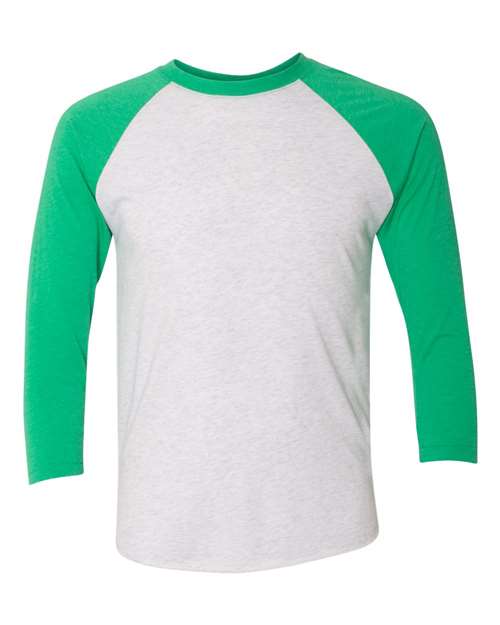 Unisex Triblend Three-Quarter Raglan T-Shirt - Envy Sleeves/ Heather White Body Front