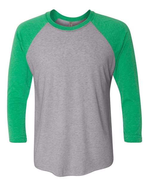 Unisex Triblend Three-Quarter Raglan T-Shirt - Envy Sleeves/ Premium Heather Body Front