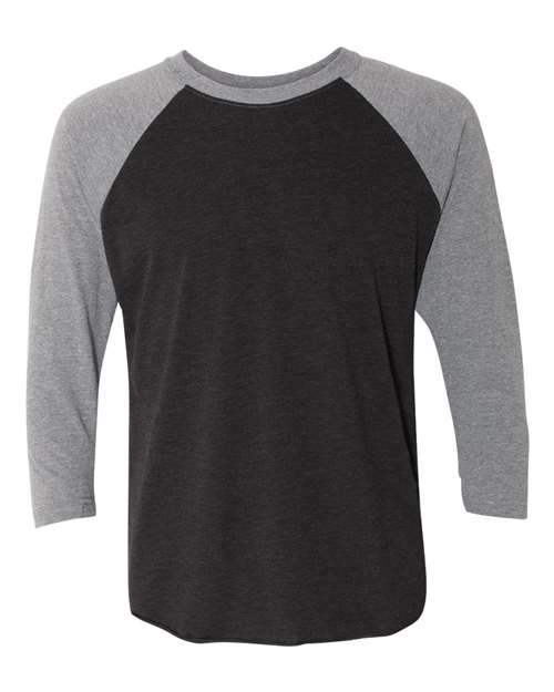 Unisex Triblend Three-Quarter Raglan T-Shirt - Premium Heather Sleeves/ Vintage Black Body Front