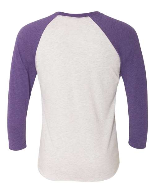 Unisex Triblend Three-Quarter Raglan T-Shirt - Purple Rush Sleeves/ Heather White Body Back