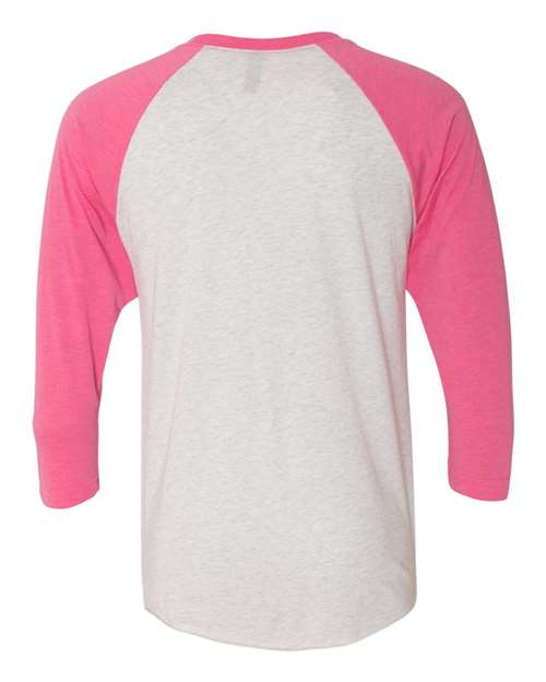 Unisex Triblend Three-Quarter Raglan T-Shirt - Vintage Pink Sleeves/ Heather White Body Back