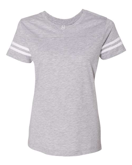 Women's Football V-Neck Fine Jersey Tee - Vintage Heather/ White Front