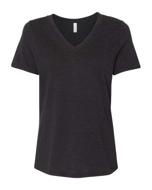 Women's Relaxed Heather CVC V-Neck Tee - Black Heather Front