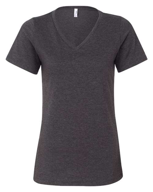 Women's Relaxed Heather CVC V-Neck Tee - Dark Grey Heather Front