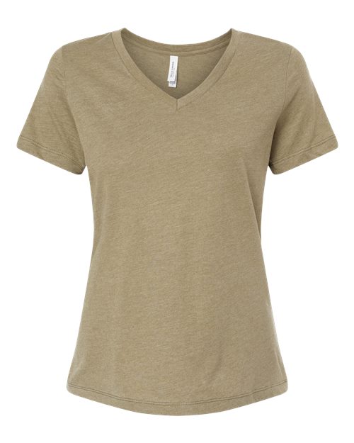Women's Relaxed Heather CVC V-Neck Tee - Heather Olive Front