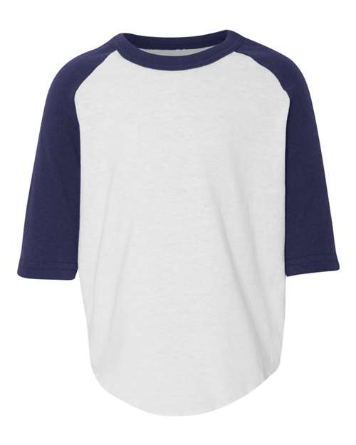 Toddler Three-Quarter Sleeve Baseball Jersey - White/ Navy Front
