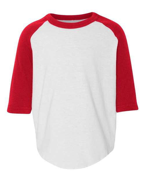 Toddler Three-Quarter Sleeve Baseball Jersey - White/ Red Front