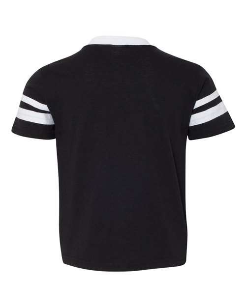 Youth V-Neck Jersey with Striped Sleeves - Black/ White Back