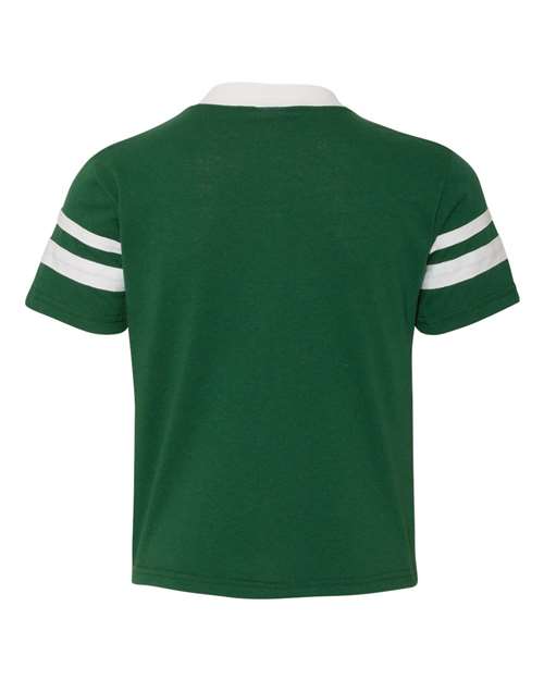 Youth V-Neck Jersey with Striped Sleeves - Dark Green/ White Back