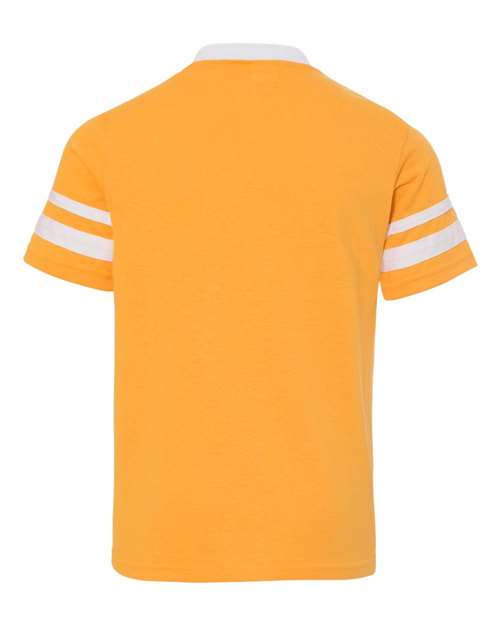 Youth V-Neck Jersey with Striped Sleeves - Gold/ White Back
