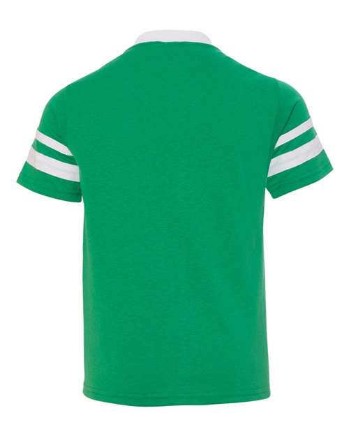 Youth V-Neck Jersey with Striped Sleeves - Kelly/ White Back