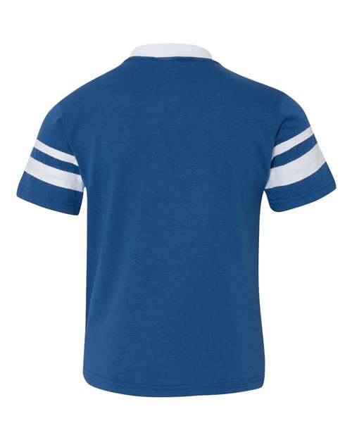 Youth V-Neck Jersey with Striped Sleeves - Royal/ White Back