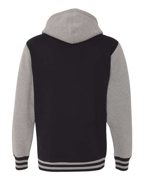 Unisex Heavyweight Varsity Full-Zip Hooded Sweatshirt - Black/ Gunmetal Heather Back