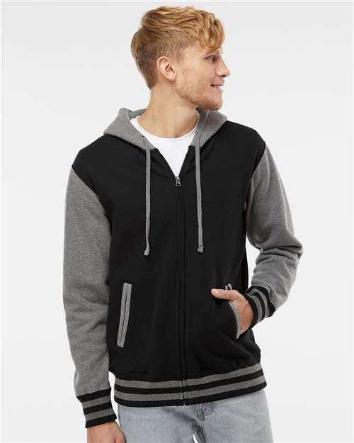 Independent Trading Co. Unisex Heavyweight Varsity Full-Zip Hooded Sweatshirt - Model Front