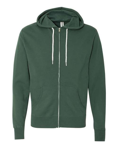 Unisex Lightweight Full-Zip Hooded Sweatshirt - Alpine Green Front