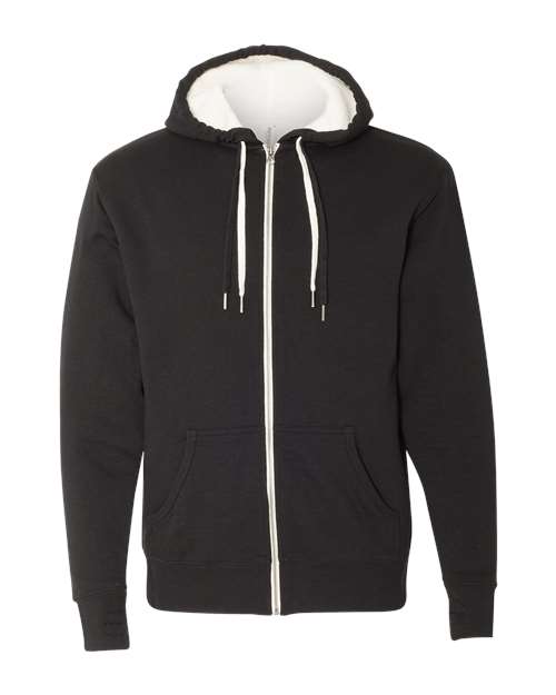 Unisex Sherpa-Lined Hooded Sweatshirt - Black Front