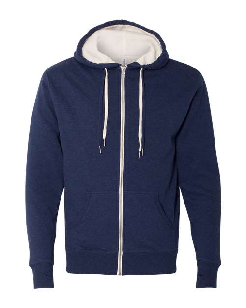 Unisex Sherpa-Lined Hooded Sweatshirt - Navy Heather Front