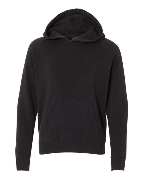 Youth Lightweight Special Blend Raglan Hooded Sweatshirt - Black Front