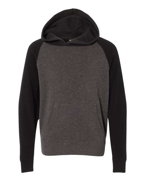 Youth Lightweight Special Blend Raglan Hooded Sweatshirt - Carbon/ Black Front
