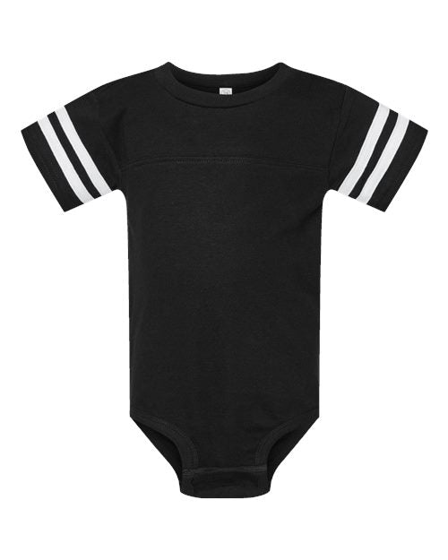 Infant Football Fine Jersey Bodysuit - Black Solid/ White Front