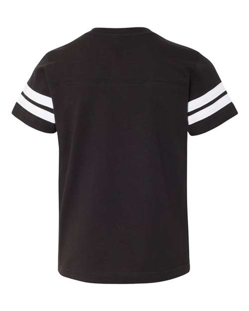 Youth Football Fine Jersey Tee - Black Solid/ White Back