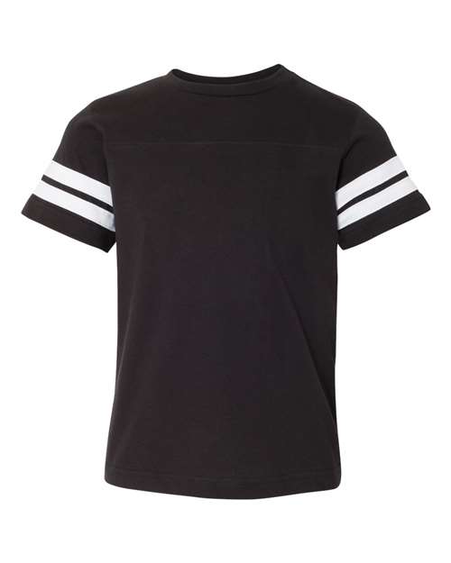 Youth Football Fine Jersey Tee - Black Solid/ White Front