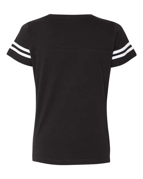 Women's Football V-Neck Fine Jersey Tee - Black Solid/ White Back