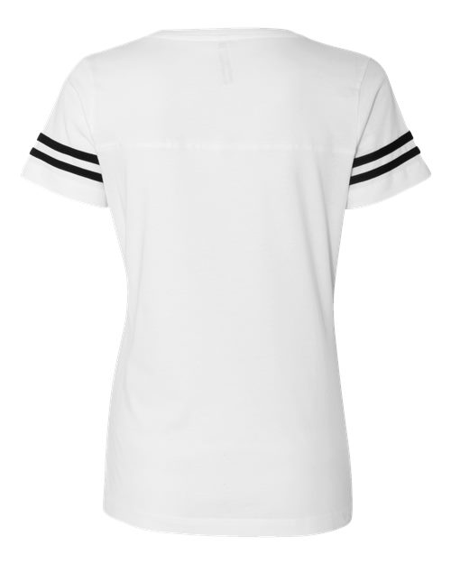 Women's Football V-Neck Fine Jersey Tee - White Solid/ Black Back