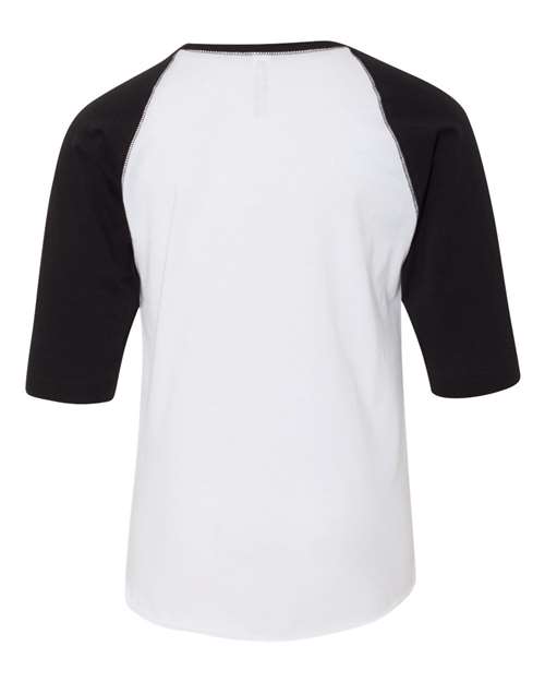 Youth Baseball Fine Jersey Three-Quarter Sleeve Tee - White Solid/ Black Back
