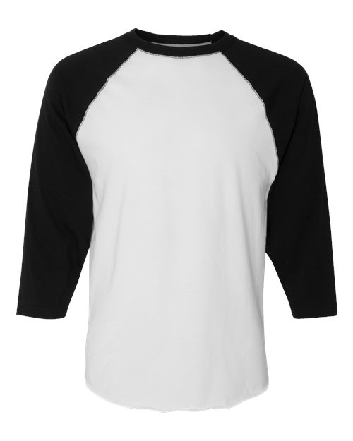 Men's Baseball Fine Jersey Three-Quarter Sleeve Tee - White Solid/ Black Front