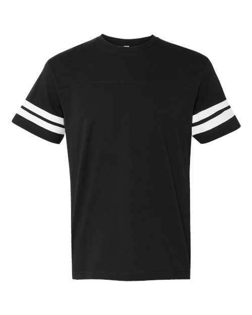 Men's Football Fine Jersey Tee - Black Solid/ White Front