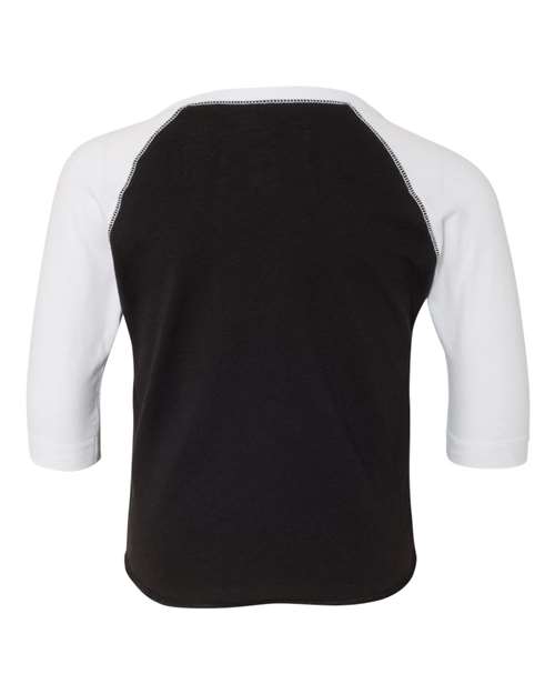 Toddler Baseball Fine Jersey Three-Quarter Sleeve Tee - Black Solid/ White Back