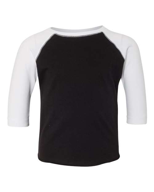 Toddler Baseball Fine Jersey Three-Quarter Sleeve Tee - Black Solid/ White Front