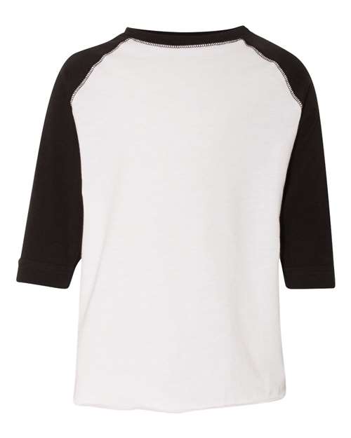 Toddler Baseball Fine Jersey Three-Quarter Sleeve Tee - White Solid/ Black Front