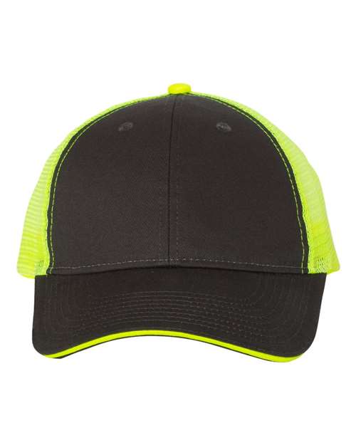 Sandwich Trucker Cap - Charcoal/ Neon Yellow Front