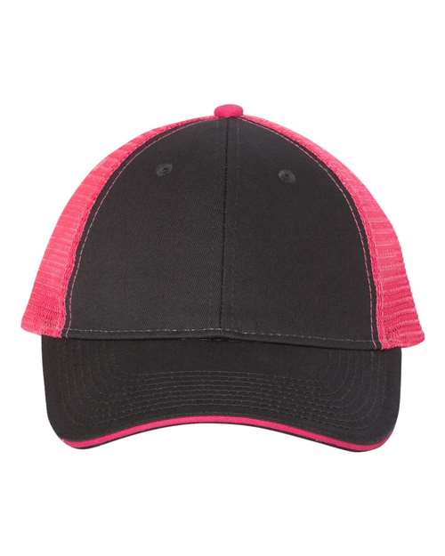 Sandwich Trucker Cap - Charcoal/ Neon Pink Front