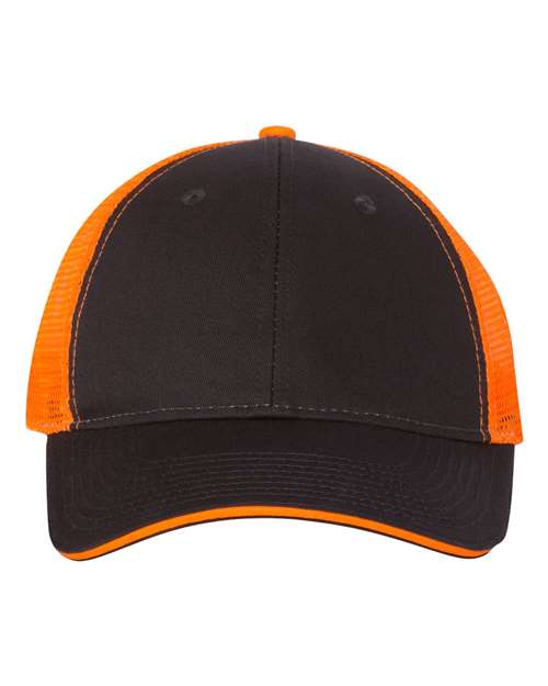 Sandwich Trucker Cap - Charcoal/ Neon Orange Front