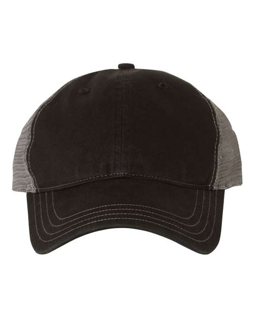 Garment-Washed Trucker Cap - Black/ Charcoal Front