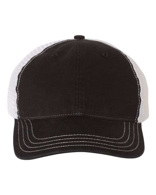 Garment-Washed Trucker Cap - Black/ White Front