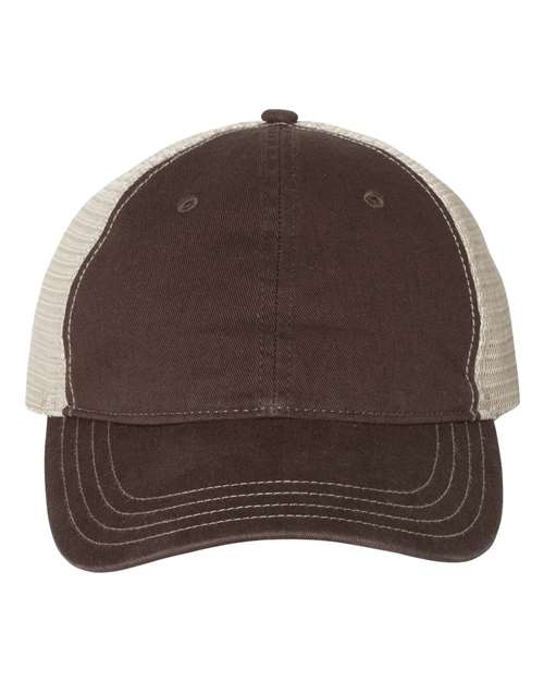 Garment-Washed Trucker Cap - Brown/ Khaki Front