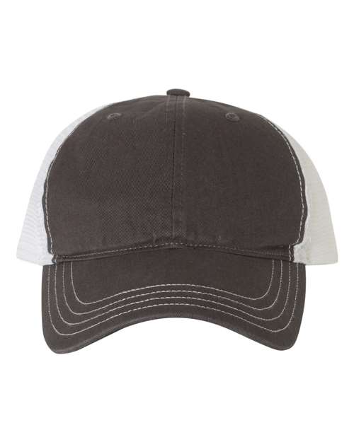 Garment-Washed Trucker Cap - Charcoal/ White Front