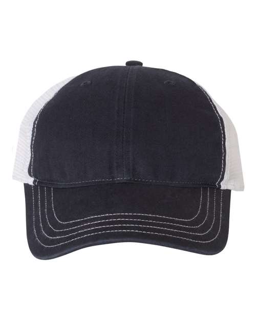 Garment-Washed Trucker Cap - Navy/ White Front