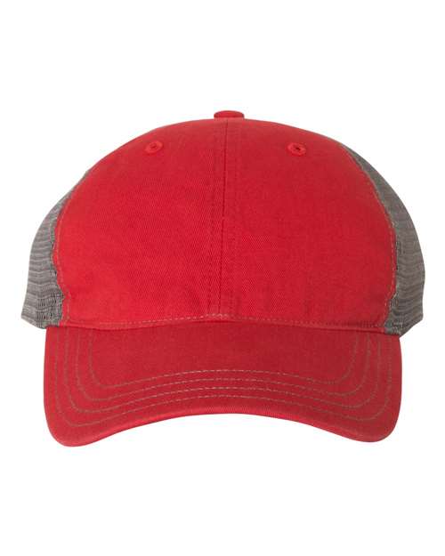Garment-Washed Trucker Cap - Red/ Charcoal Front