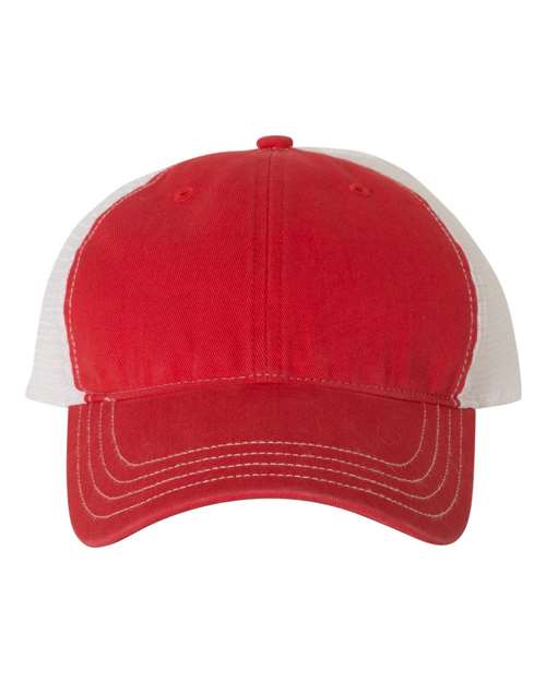 Garment-Washed Trucker Cap - Red/ White Front