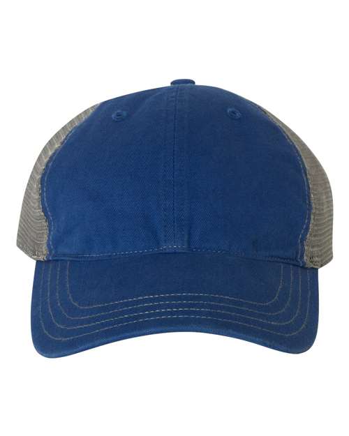 Garment-Washed Trucker Cap - Royal/ Charcoal Front