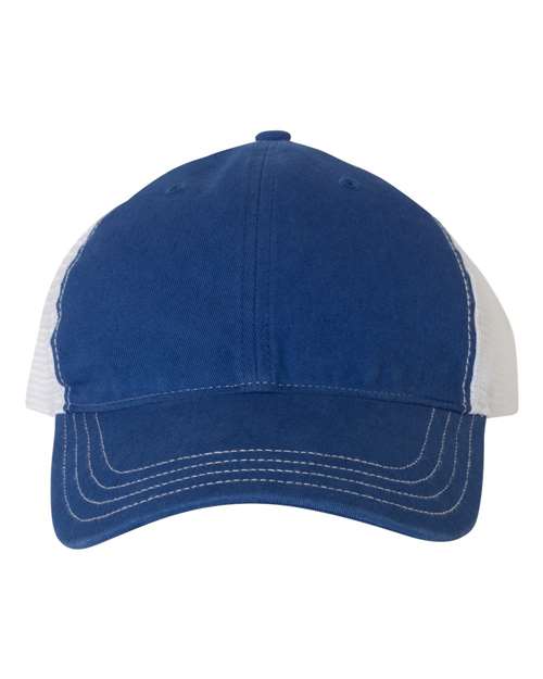 Garment-Washed Trucker Cap - Royal/ White Front