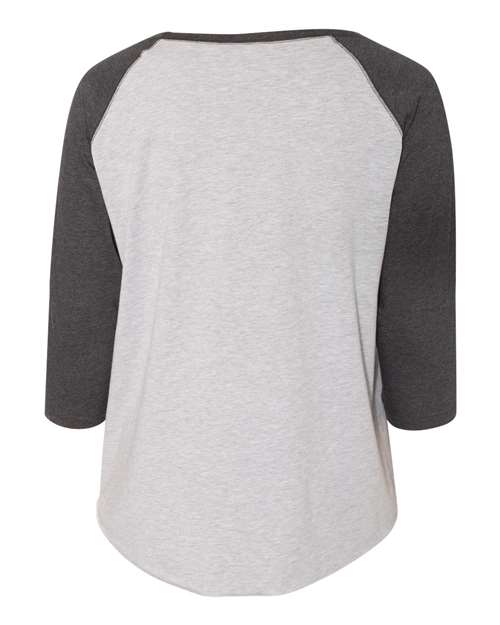 Women's Curvy Collection Baseball Three-Quarter Sleeve Tee - Vintage Heather/ Vintage Smoke Back