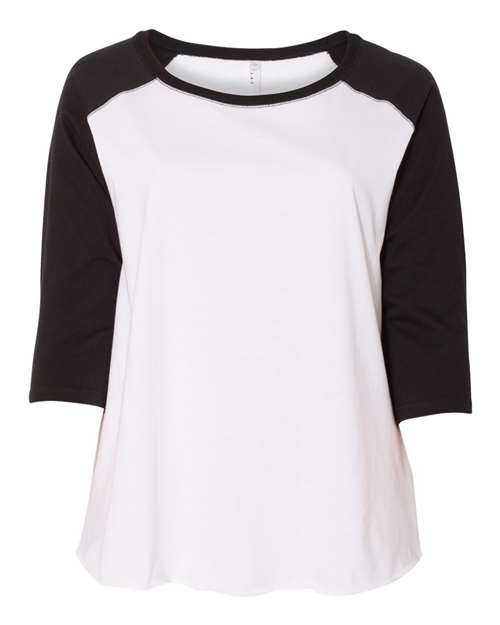Women's Curvy Collection Baseball Three-Quarter Sleeve Tee - White/ Black Front
