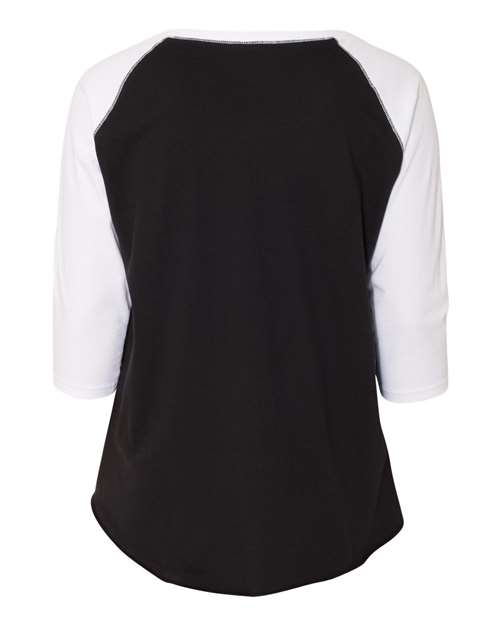 Women's Curvy Collection Baseball Three-Quarter Sleeve Tee - Black/ White Back