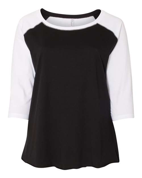 Women's Curvy Collection Baseball Three-Quarter Sleeve Tee - Black/ White Front